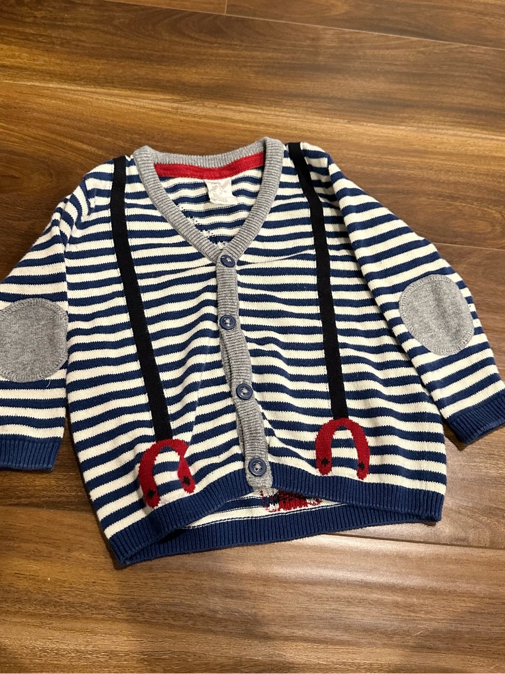 H&M Striped Navy & White Kids Cardigan with Red Accent Sz 6/9 Mon